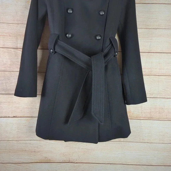Laundry By Sheli Segal Size 2 Woolen Blend Jacket Black Double Breasted Belted - Picture 6 of 14